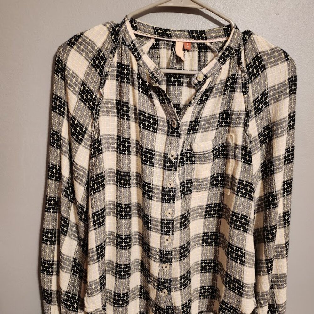 Anthropologie Pilcro Breezy Button-down Wool Blend Plaid Size Small